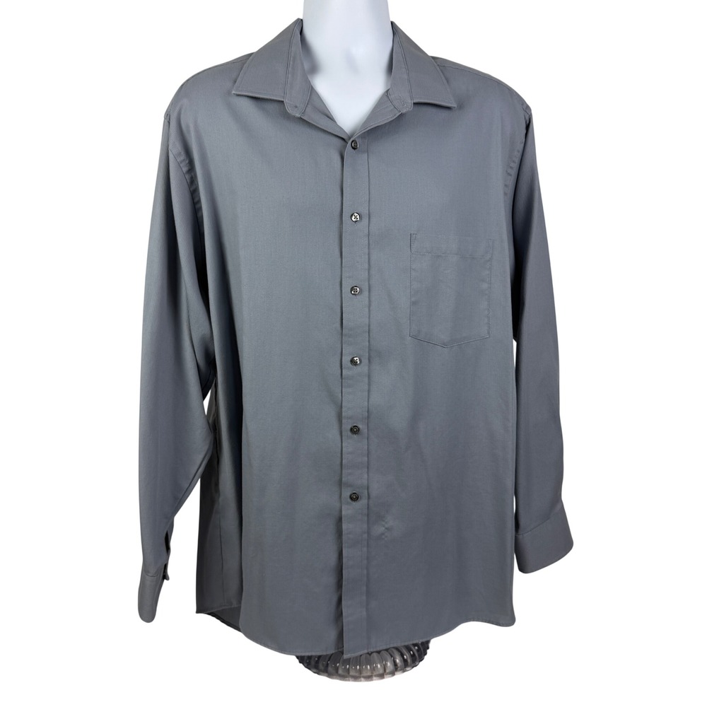 Van Heusen Men's 18 34/35 Gray Flex Collar Regular Fit Wrinkle Free‎ Dress Shirt